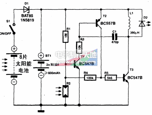 庭院太阳能LED照明灯电路图Solar Garden Lights
